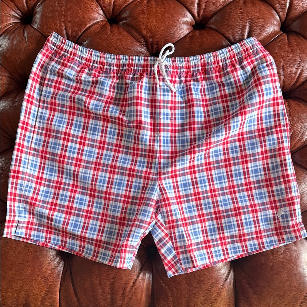 The Beaufort Bonnet Company Red and Blue Plaid Swim Trunks